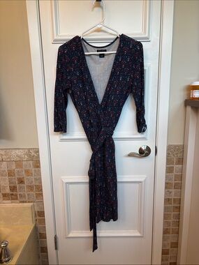 Lucky Brand Navy Floral Wrap Midi Dress